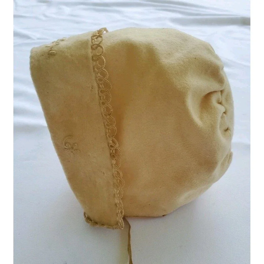 Antique Baby Bonnet Hand Sewn Tatted Embroidered 1890s Turn of Century Lined